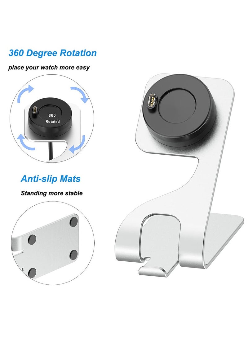 KASTWAVE - Charger Stand Dock Compatible with for Garmin Fenix 5 5S 5X Plus 6 6S 6X Pro 7 7S 7X, for Forerunner 45 45S 245 Music, for Vivoactive 3 4 4S, for Approach S40 S60 S12, for Venu Sq 2 2S Plus (Silver) - Image 1