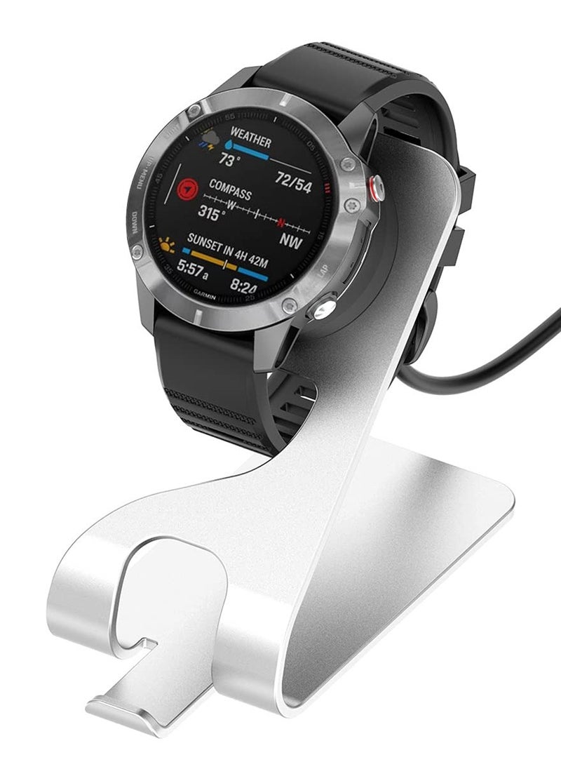 KASTWAVE - Charger Stand Dock Compatible with for Garmin Fenix 5 5S 5X Plus 6 6S 6X Pro 7 7S 7X, for Forerunner 45 45S 245 Music, for Vivoactive 3 4 4S, for Approach S40 S60 S12, for Venu Sq 2 2S Plus (Silver) - Image 1