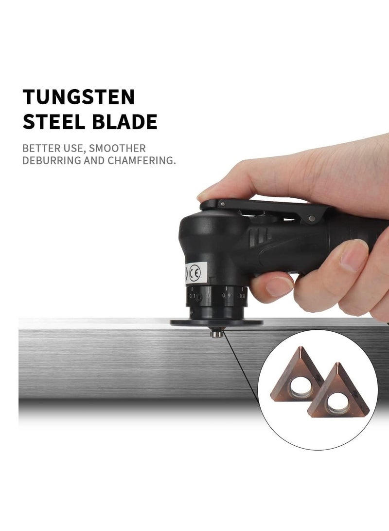 Mini Pneumatic Chamfering Machine, Portable Handheld 45 Degree Air Beveling Tool, Deburring, and Trimming, Light Linear Air Chamfer Tool for Metal Beveling, 1/4 Inch Air Inlet, 2 Blade Inserts - Image 3