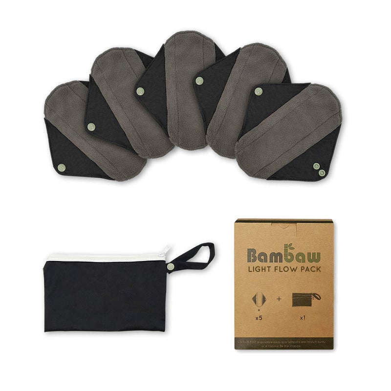 Bambaw Cloth Panty Liners with Discreet Pouch Reusable Panty Liners Light Flow Washable Menstrual Pads Reusable Feminine Pads Washable Panty Liners Reusable Panty Liners for Women Bambaw