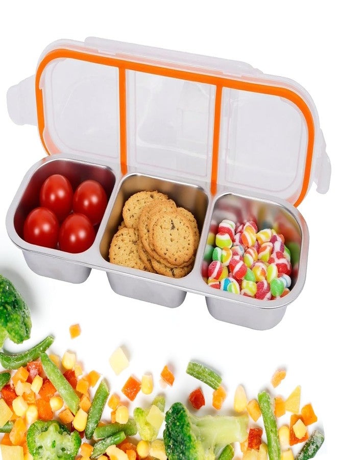 Tendula Reusable Stainless Steel Snack Containers with Airtight Lids, Compartment Snackle Box for Nuts, Fruits for kids, Divided Food Storage Box for work School. (3 Compartment) - Image 1