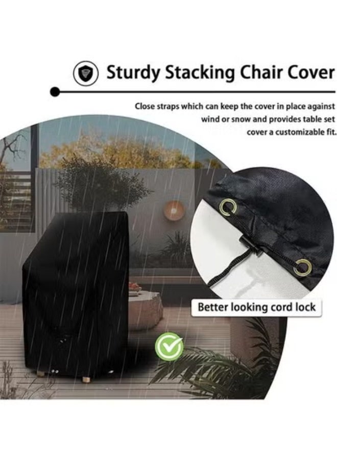 Outdoor Chair Covers, Patio Stacking Chair Cover Oxford Cloth Material, Black Waterproof Garden Chair Covers Waterproof, Chair Covers with Adjustable Cord (120x80x65) - Image 2