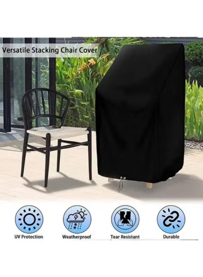 Outdoor Chair Covers, Patio Stacking Chair Cover Oxford Cloth Material, Black Waterproof Garden Chair Covers Waterproof, Chair Covers with Adjustable Cord (120x80x65) - Image 4