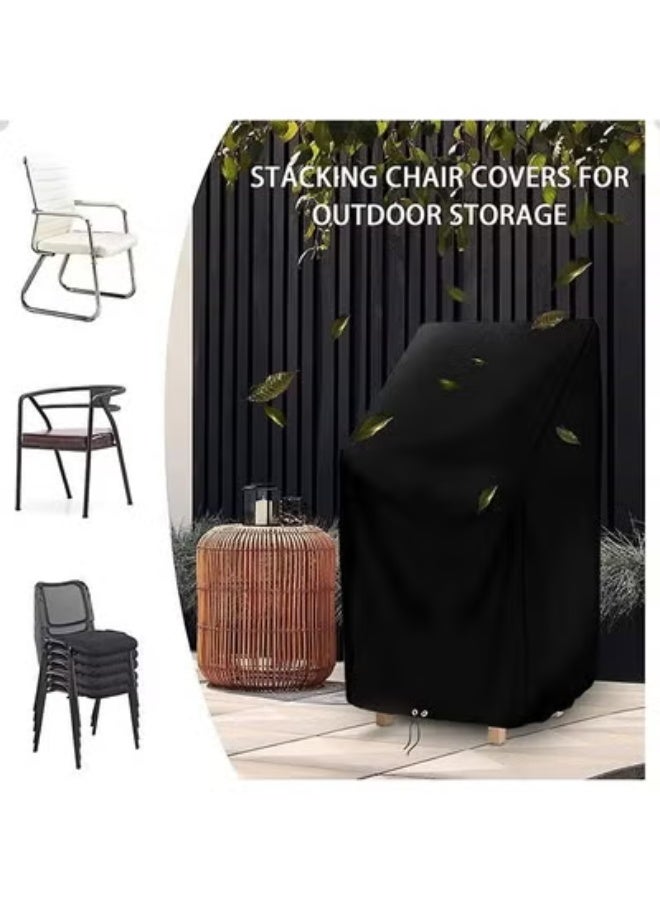 Outdoor Chair Covers, Patio Stacking Chair Cover Oxford Cloth Material, Black Waterproof Garden Chair Covers Waterproof, Chair Covers with Adjustable Cord (120x80x65) - Image 3