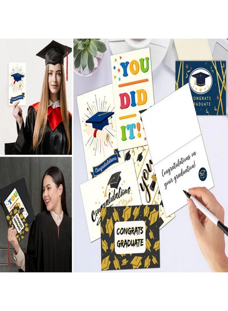 Beauenty 12PCS Matte Graduation Cards with Glitter Cap Design Bulk Blank Greeting Cards Set for College Graduation Parties Includes Envelopes Stickers Gold Black Thank You Cards for Teachers Students - Image 3