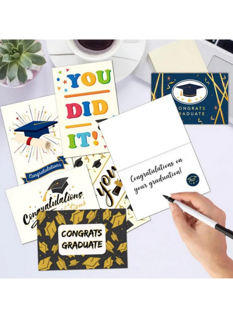 Beauenty 12PCS Matte Graduation Cards with Glitter Cap Design Bulk Blank Greeting Cards Set for College Graduation Parties Includes Envelopes Stickers Gold Black Thank You Cards for Teachers Students - Image 4