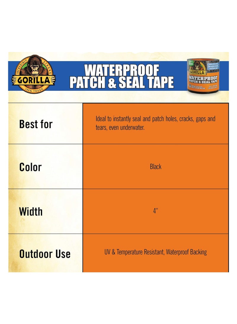 Gorilla - Gorilla Waterproof Patch & Seal Tape 4" X 10' Black, Pack Of 1 - Image 1