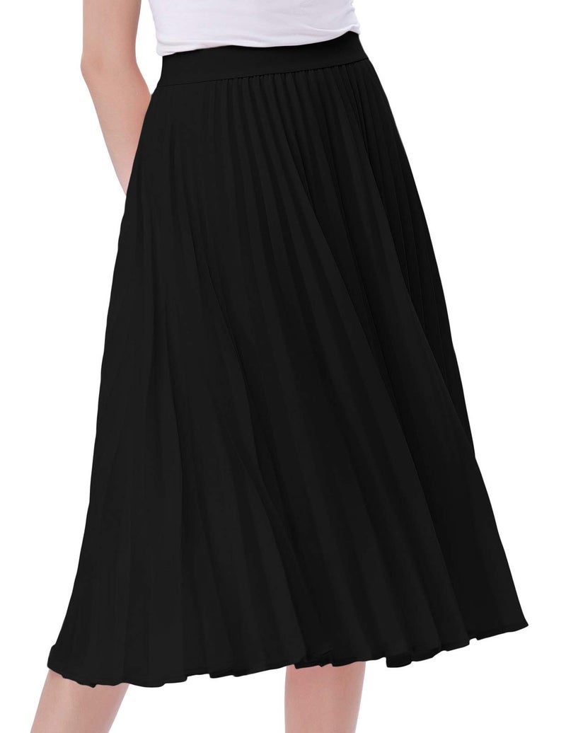 Kate Kasin Women's High Waist A-line Skirt Pleated Midi Skirt Black L KK659-3 - Image 4