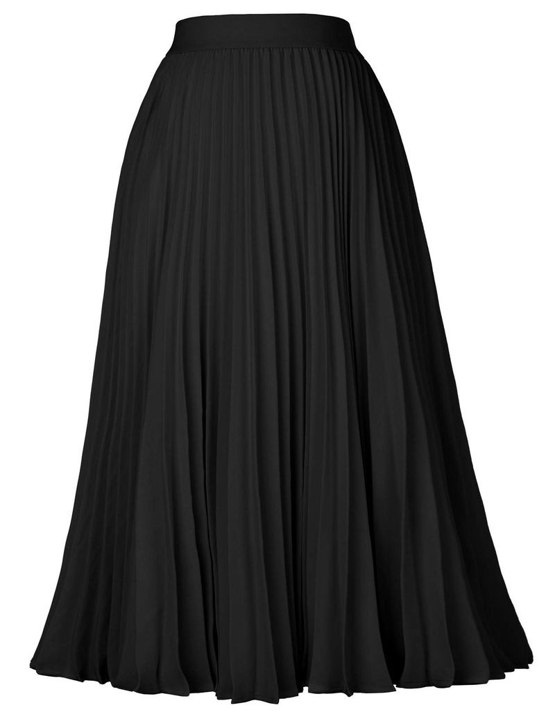 Kate Kasin Women's High Waist A-line Skirt Pleated Midi Skirt Black L KK659-3 - Image 1