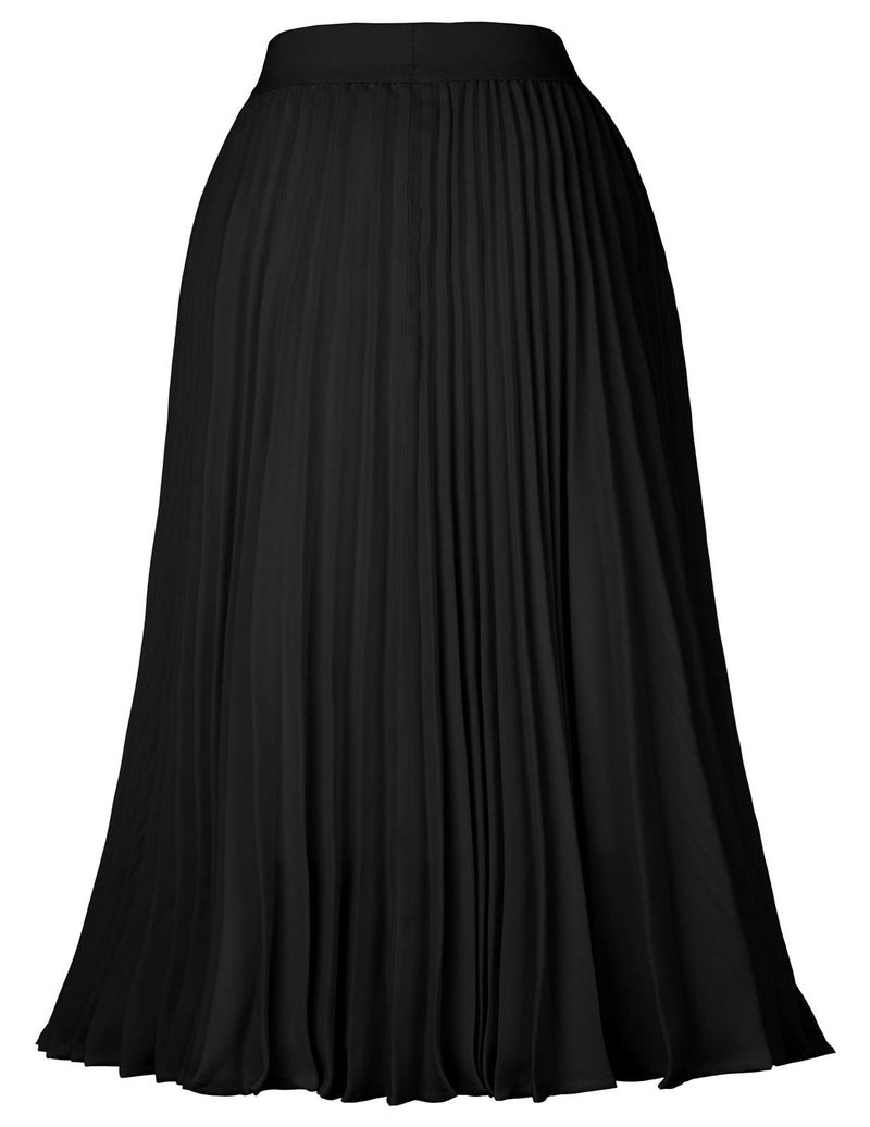 Kate Kasin Women's High Waist A-line Skirt Pleated Midi Skirt Black L KK659-3 - Image 2