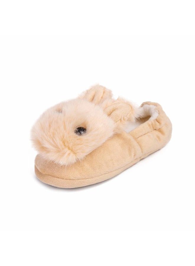 Csfry Toddler Boys Slippers Cartoon Cute Animals Plush Warm Home Shoes Beige, 24/25 EU - Image 2