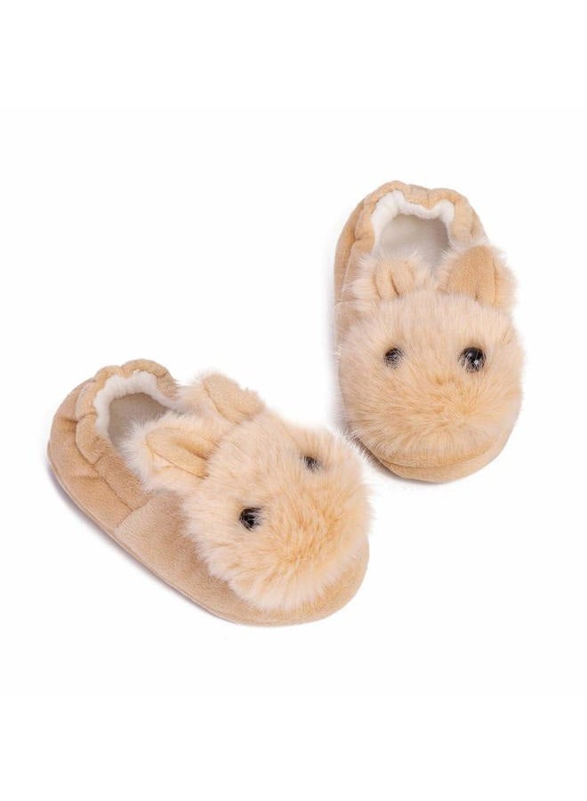 Csfry Toddler Boys Slippers Cartoon Cute Animals Plush Warm Home Shoes Beige, 24/25 EU - Image 1