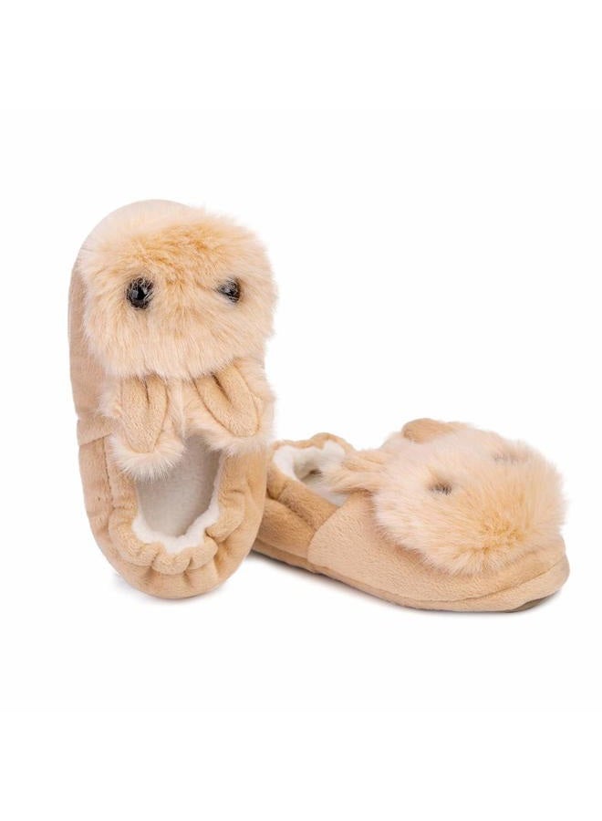 Csfry Toddler Boys Slippers Cartoon Cute Animals Plush Warm Home Shoes Beige, 24/25 EU - Image 3