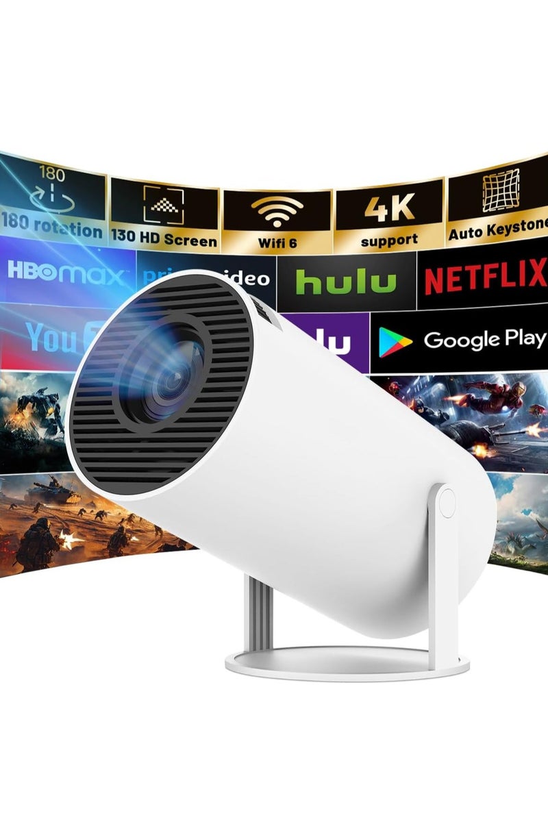 Mini Projector, Support 4K 1080P Portable Projector with Dual Band WIFI6 5G Wireless 5.2 Bluetooth Android 11, 160 ANSI Lumens, 180° Rotatable, Auto Keystone Correction - Image 1