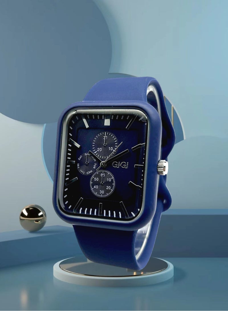 جيجي ساعة عصرية مستطيلة باللون الأزرق الداكن، بسوار سيليكون أنيق وواجهة أكثر جاذبية بتفاصيل دقيقة ولمسة فاخرة - Image 2