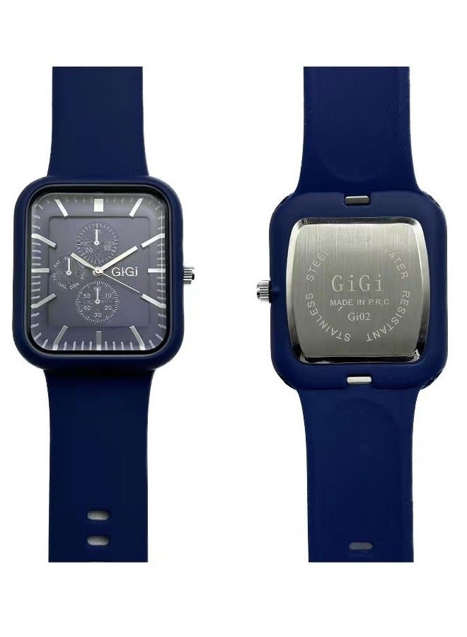 جيجي ساعة عصرية مستطيلة باللون الأزرق الداكن، بسوار سيليكون أنيق وواجهة أكثر جاذبية بتفاصيل دقيقة ولمسة فاخرة - Image 3