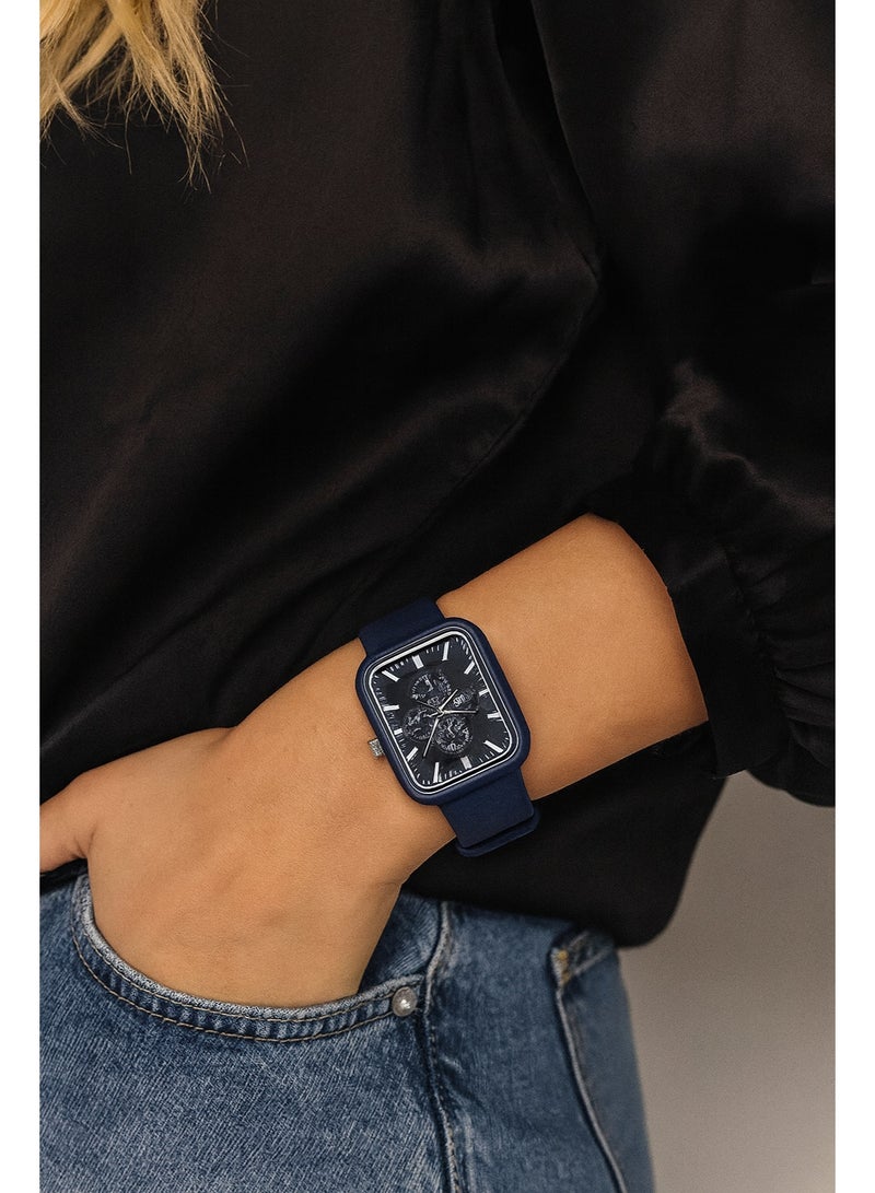 جيجي ساعة عصرية مستطيلة باللون الأزرق الداكن، بسوار سيليكون أنيق وواجهة أكثر جاذبية بتفاصيل دقيقة ولمسة فاخرة - Image 4