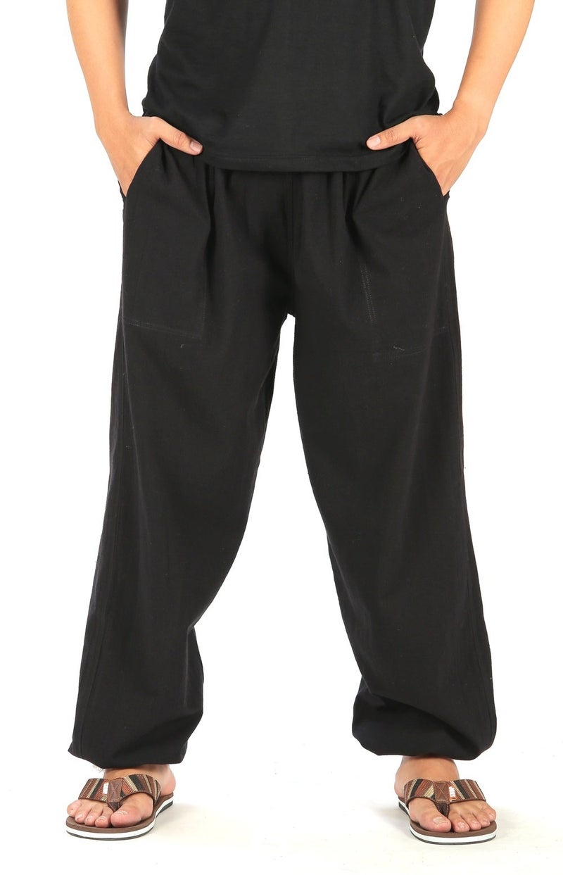 CandyHusky Baggy Sweatpants Men Cotton, Drawstring Lounge Pants, Relaxed Fit, Ideal for Comfort Black 4XL - Image 1