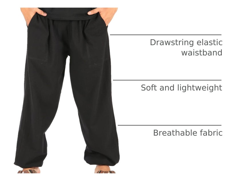 CandyHusky Baggy Sweatpants Men Cotton, Drawstring Lounge Pants, Relaxed Fit, Ideal for Comfort Black 4XL - Image 4