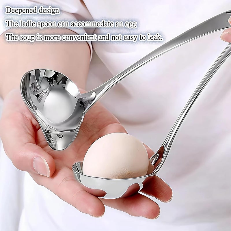 Comicfs 2 Pack Gravy Ladle, 18/10 Stainless Steel Soup Ladle, Small Soup Spoon, Sauce Ladles, Small Serving Ladles for Stirring, Mirror finished Soup Spoon and Dishwasher Safe, 8-Inch - Image 5
