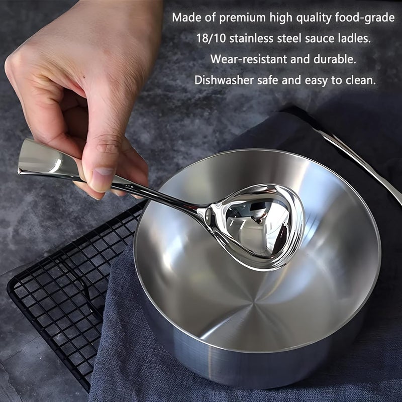 Comicfs 2 Pack Gravy Ladle, 18/10 Stainless Steel Soup Ladle, Small Soup Spoon, Sauce Ladles, Small Serving Ladles for Stirring, Mirror finished Soup Spoon and Dishwasher Safe, 8-Inch - Image 4