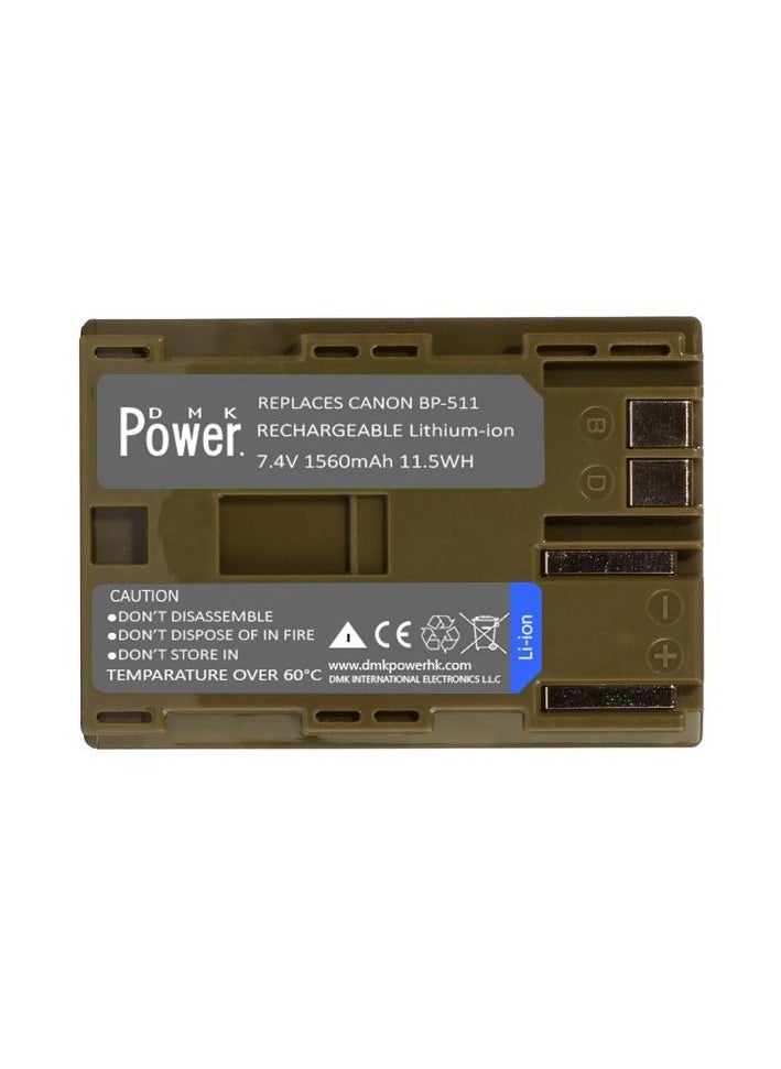 DMK Power - DMK Power BP-511(1560mAh) Battery Compatible with Canon EOS 5D, 50D, 40D, 20D, 30D, 10D, Digital Rebel, 1D, D60, 300D, D30, K-, Powershot G5, Pro 1, G2, G3, G6, G1, Etc - Image 1