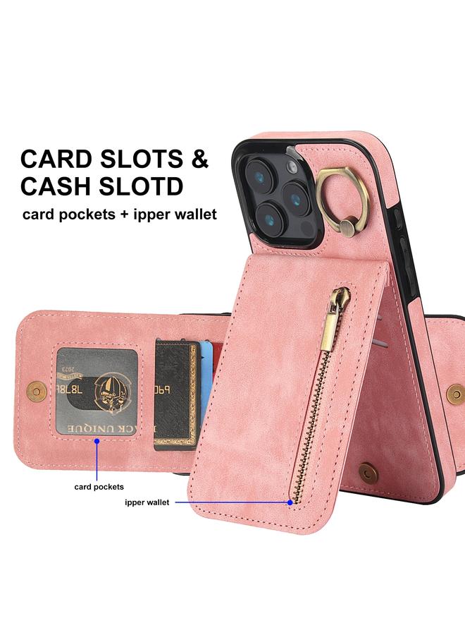 S-TOP Case For iPhone 16 Pro Max Retro Ring and Zipper RFID Card Slot Phone Case - Image 4