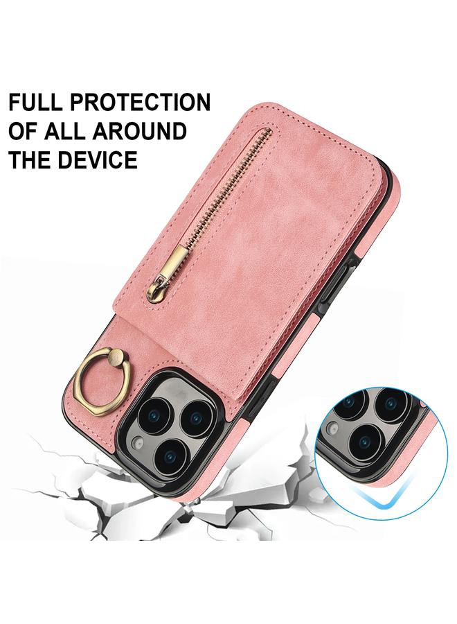 S-TOP Case For iPhone 16 Pro Max Retro Ring and Zipper RFID Card Slot Phone Case - Image 5