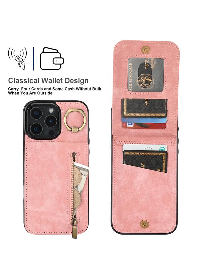 S-TOP Case For iPhone 16 Pro Max Retro Ring and Zipper RFID Card Slot Phone Case - Image 3