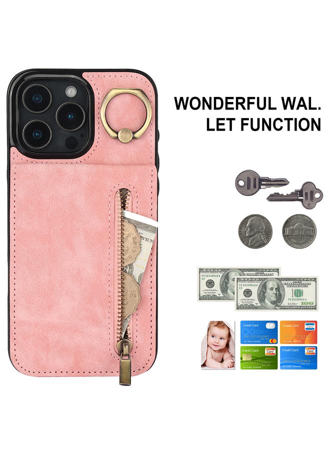S-TOP Case For iPhone 16 Pro Max Retro Ring and Zipper RFID Card Slot Phone Case - Image 2