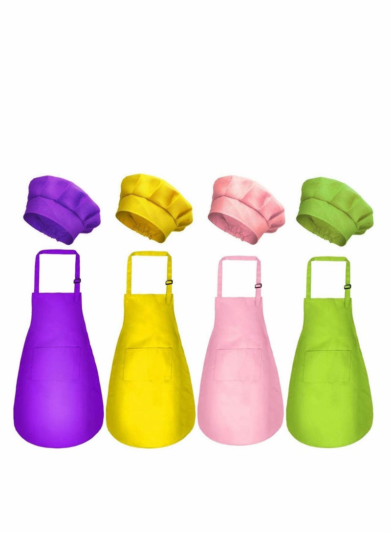Y&D 4 Pieces Kids Apron Chef Hat Set - Boys Girls Aprons with Pockets for Kitchen Cooking Baking Painting - Image 1