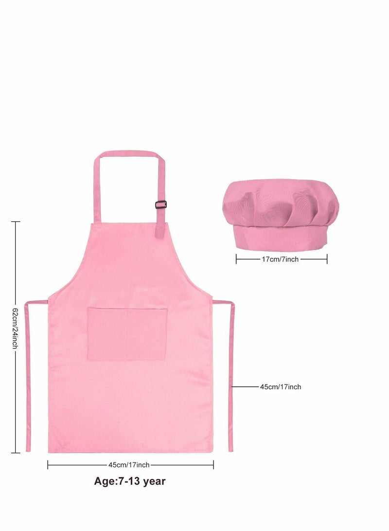 Y&D 4 Pieces Kids Apron Chef Hat Set - Boys Girls Aprons with Pockets for Kitchen Cooking Baking Painting - Image 2