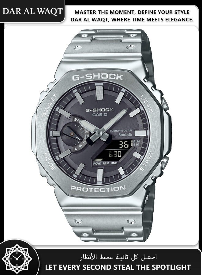 Casio G-Shock GM-B2100SD-1A Full Metal Watch - Stainless Steel Bezel & Band, Bluetooth Connectivity, Solar Powered, Silver Vapor Deposition Dial, Shock Resistant, 200M Water Resistance, Inspired by DW-5000C - Image 1
