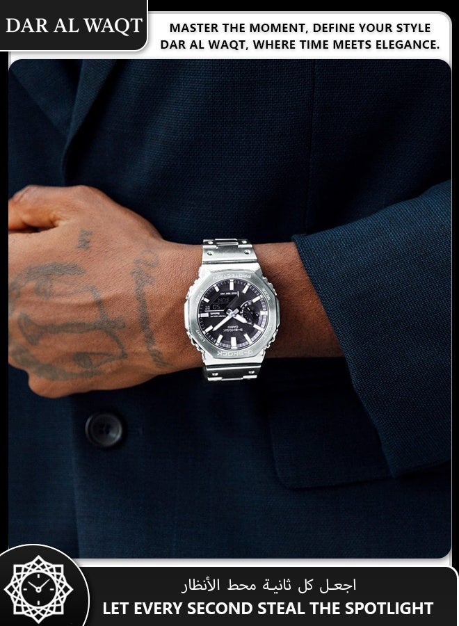 Casio G-Shock GM-B2100SD-1A Full Metal Watch - Stainless Steel Bezel & Band, Bluetooth Connectivity, Solar Powered, Silver Vapor Deposition Dial, Shock Resistant, 200M Water Resistance, Inspired by DW-5000C - Image 2