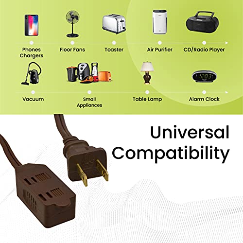 Power By GoGreen كابل تمديد منزلي من Go Green Power Inc. بطول 9 أقدام، بني، 3 مآخذ - مثالي للاستخدام الداخلي، خالي من التواء، أغطية آمنة للأطفال، مثالي للإلكترونيات اليومية - Image 4