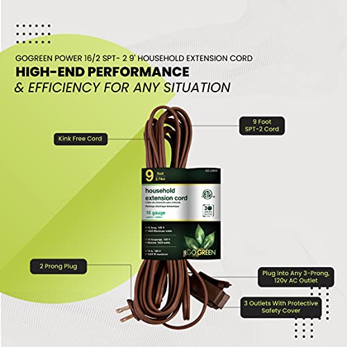Power By GoGreen كابل تمديد منزلي من Go Green Power Inc. بطول 9 أقدام، بني، 3 مآخذ - مثالي للاستخدام الداخلي، خالي من التواء، أغطية آمنة للأطفال، مثالي للإلكترونيات اليومية - Image 5