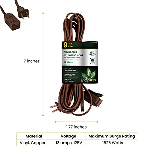 Power By GoGreen كابل تمديد منزلي من Go Green Power Inc. بطول 9 أقدام، بني، 3 مآخذ - مثالي للاستخدام الداخلي، خالي من التواء، أغطية آمنة للأطفال، مثالي للإلكترونيات اليومية - Image 2