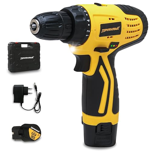 Tomahawk T7384 12V Cordless Drill/Screwdriver | 10mm Keyless Chuck | 2-Speed 350/1350 RPM | Double Battery | LED Light, 28Nm Torque | Ideal for Home, DIY, Wood & Metal Drilling - Image 1