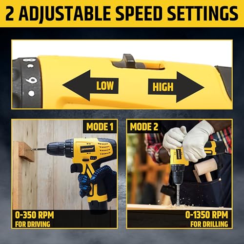 Tomahawk T7384 12V Cordless Drill/Screwdriver | 10mm Keyless Chuck | 2-Speed 350/1350 RPM | Double Battery | LED Light, 28Nm Torque | Ideal for Home, DIY, Wood & Metal Drilling - Image 5