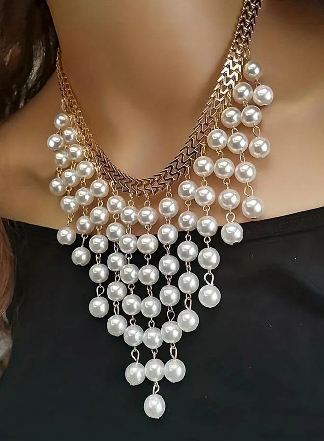 Take Two Embellished Tassel Faux Pearl Necklace