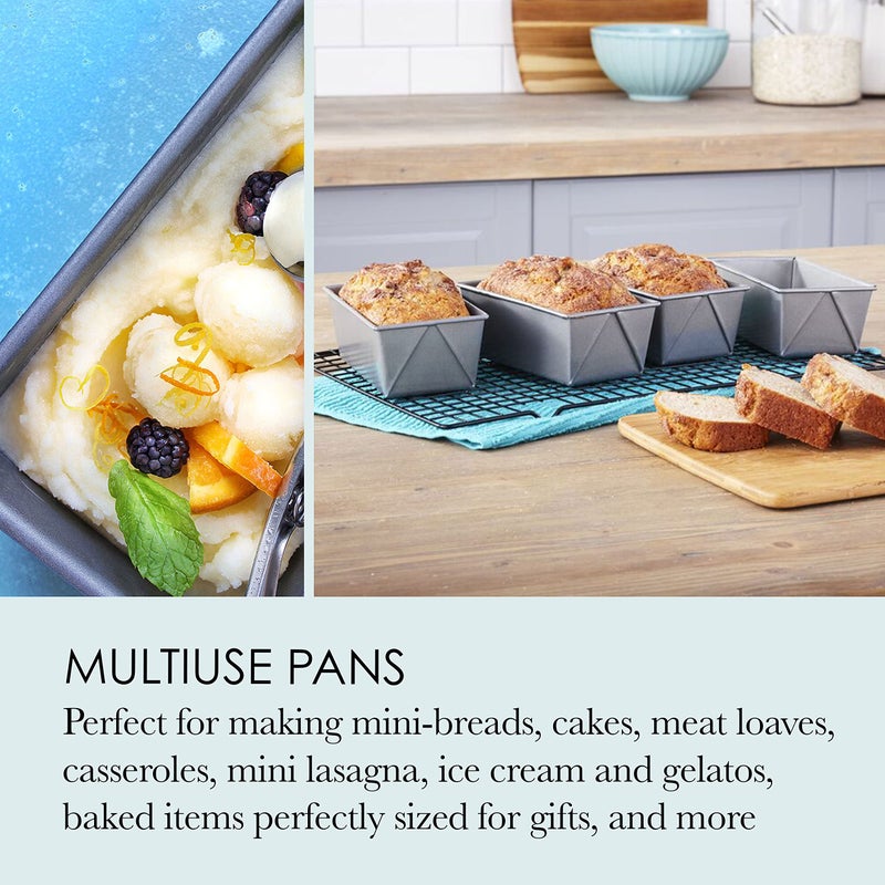 Chicago Metallic Commercial II Non-Stick Mini Loaf Pans, 5-3/4 by 3-1/4 by 2-1/4-Inch, Gray , 4 Count (Pack of 1) - Image 4