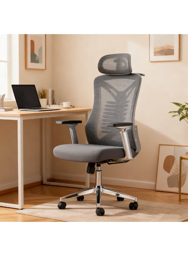 Ergonomic Office Chair High Back Mesh Desk Chair with Lumbar Support, Height Adjustable Swivel Computer Chair with Flip-Up Armrests & Headrest, PU Wheels Executive Gaming Chair for Home Office(Y2-1)