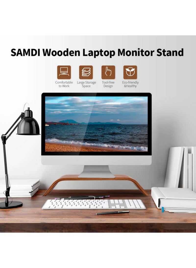 1PCS Wood Monitor Stand Riser Computer Desk Holder Desktop Dock Wooden Mount Display for PC TV Screen Notebook Laptop (50.5 x 23.5 x 9.2cm) - Image 3