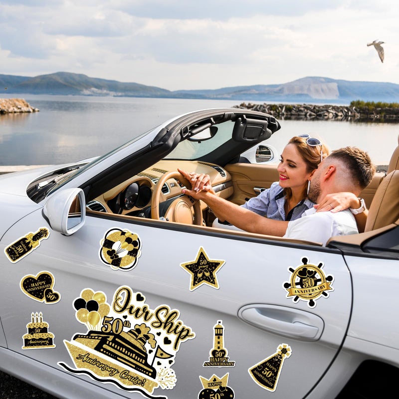 Wayyogh 50th Anniversary Cruise Door Magnets Decorations, Gold Black Happy 50th Anniversary Cruise Ship Door Decor Magnetic for Married in 1975 Men Women Wedding Party Refrigerator Fridge Car Kitchen Garage - Image 3
