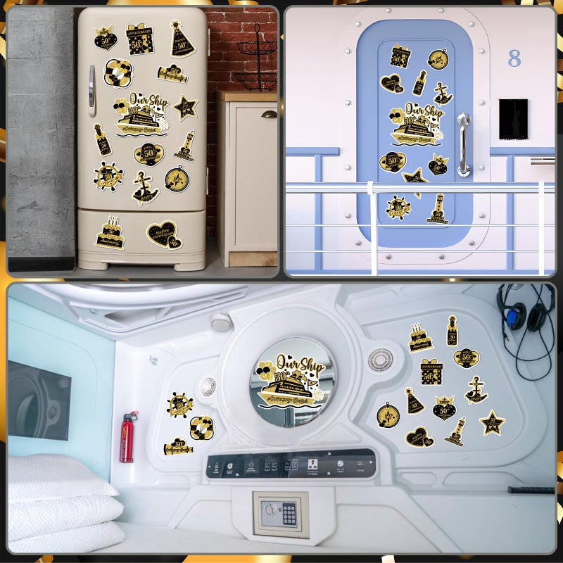 Wayyogh 50th Anniversary Cruise Door Magnets Decorations, Gold Black Happy 50th Anniversary Cruise Ship Door Decor Magnetic for Married in 1975 Men Women Wedding Party Refrigerator Fridge Car Kitchen Garage - Image 5