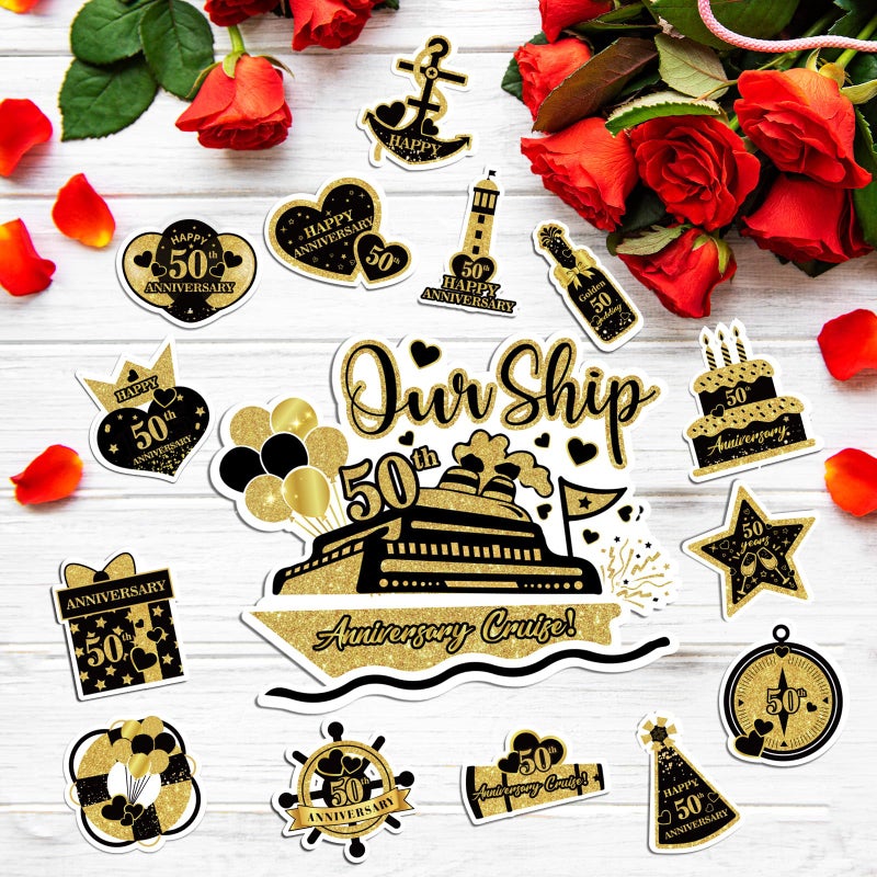 Wayyogh 50th Anniversary Cruise Door Magnets Decorations, Gold Black Happy 50th Anniversary Cruise Ship Door Decor Magnetic for Married in 1975 Men Women Wedding Party Refrigerator Fridge Car Kitchen Garage - Image 2