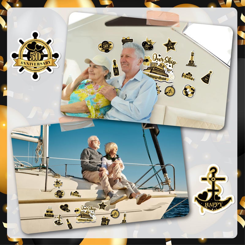 Wayyogh 50th Anniversary Cruise Door Magnets Decorations, Gold Black Happy 50th Anniversary Cruise Ship Door Decor Magnetic for Married in 1975 Men Women Wedding Party Refrigerator Fridge Car Kitchen Garage - Image 4