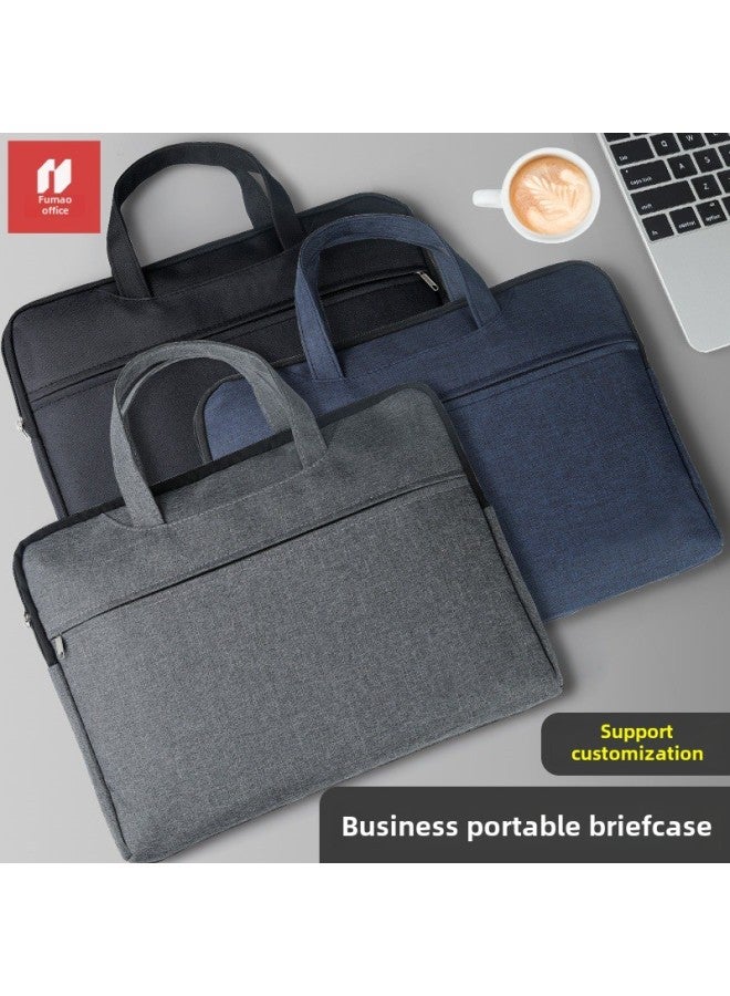 Men's Briefcase Business Document Bag Government Document Bag Handbag Female Canvas A4 Civil Servant Computer Bag Custom-Color:dark Gray Briefcase - Image 2