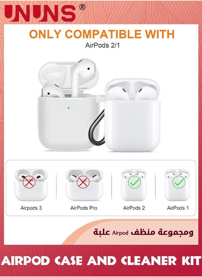 AirPods Case With Cleaner Kit,3 in 1 Soft Silicone Full Protective Cover Cleaning Pen And Keychain,Compatible Airpods 2nd/1sT Generation Charging Case,White
