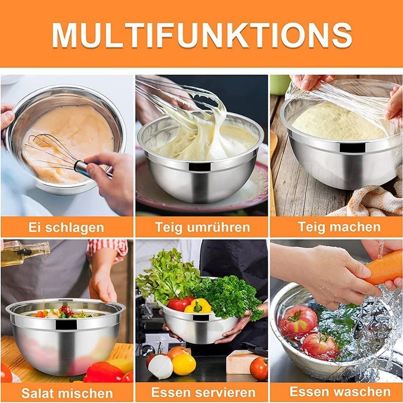 Stainless Steel Mixing Bowls Set of 5 with Colourful Silicone Lids - Image 3
